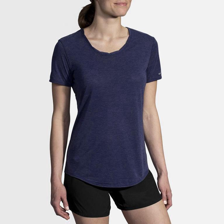 Brooks Distance Israel - Women's Short Sleeve Running Shirt - Blue (07498-PYAR)